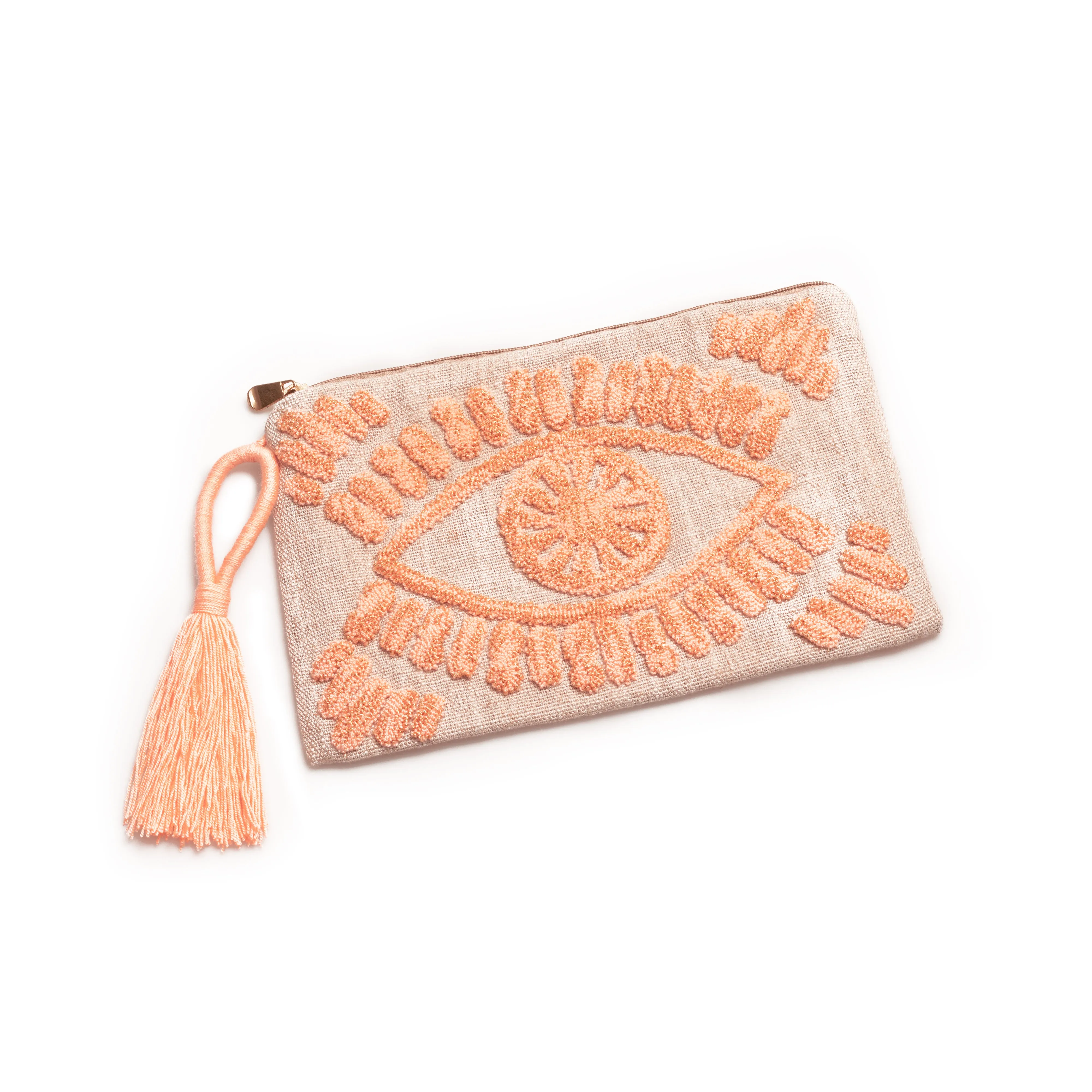 Evil eye linen clutch bag