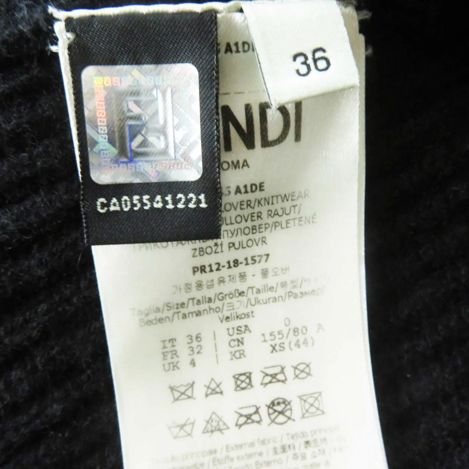 FENDI knit FZY545 cashmere black 36