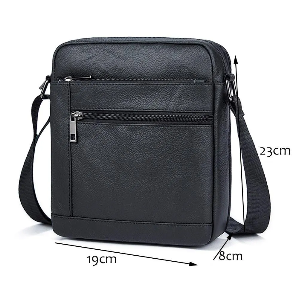 Genuine Leathe Men's Shoulder Bags Small Men's Flap Messenger Bag Black Crossbody Bags W03