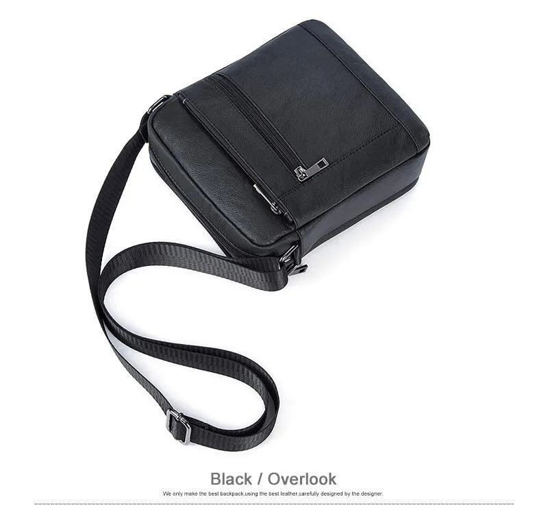 Genuine Leathe Men's Shoulder Bags Small Men's Flap Messenger Bag Black Crossbody Bags W03