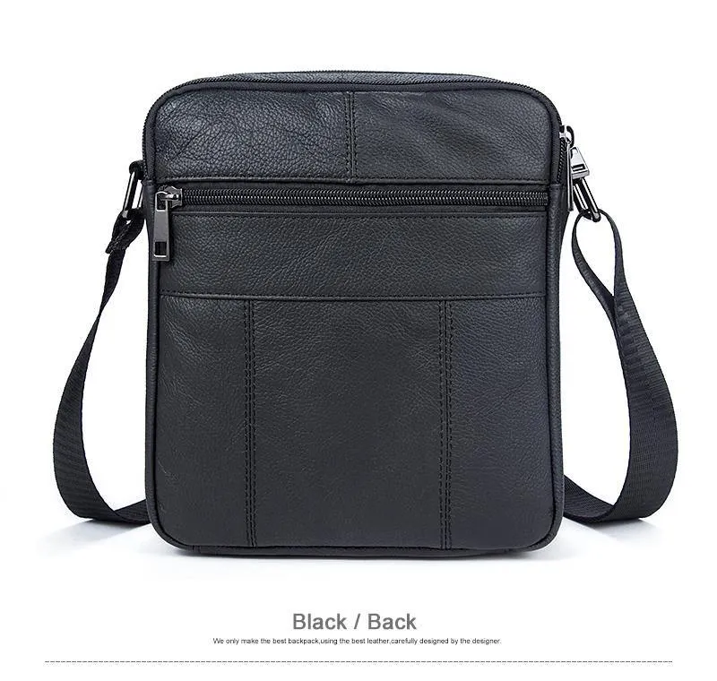 Genuine Leathe Men's Shoulder Bags Small Men's Flap Messenger Bag Black Crossbody Bags W03