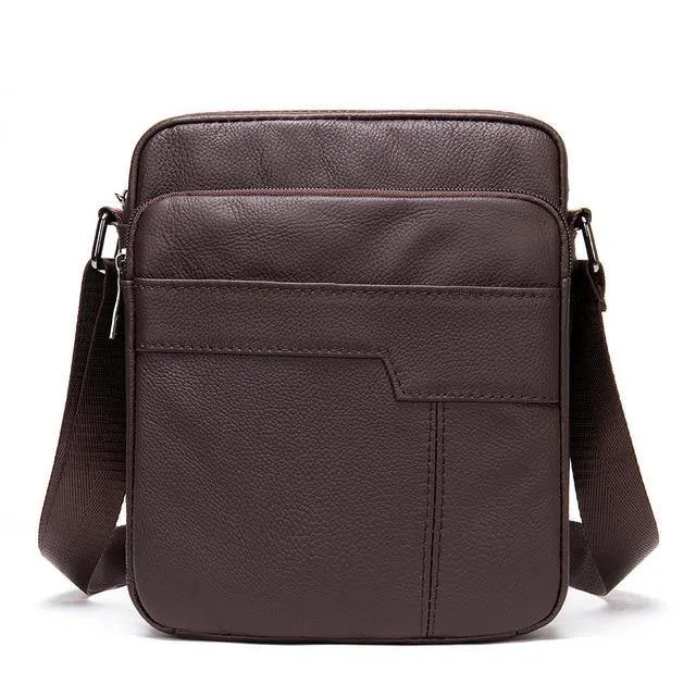 Genuine Leathe Men's Shoulder Bags Small Men's Flap Messenger Bag Black Crossbody Bags W03