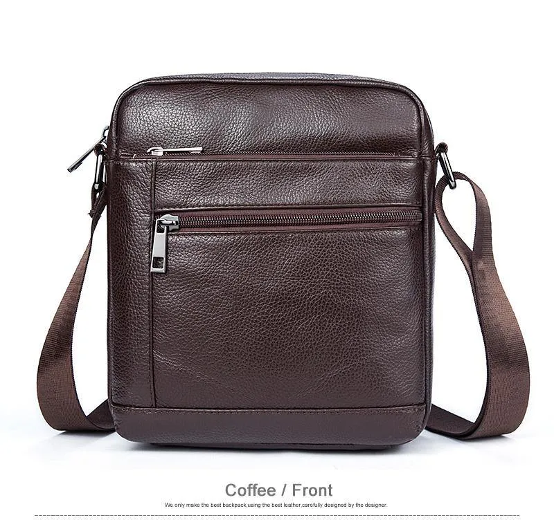 Genuine Leathe Men's Shoulder Bags Small Men's Flap Messenger Bag Black Crossbody Bags W03