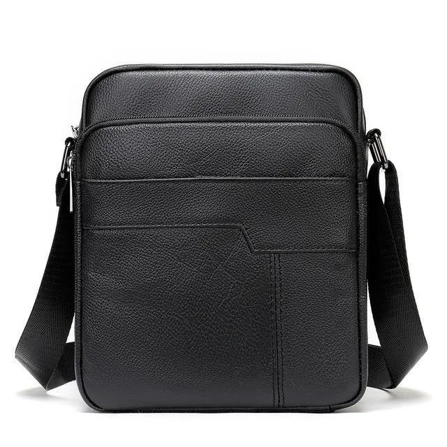 Genuine Leathe Men's Shoulder Bags Small Men's Flap Messenger Bag Black Crossbody Bags W03