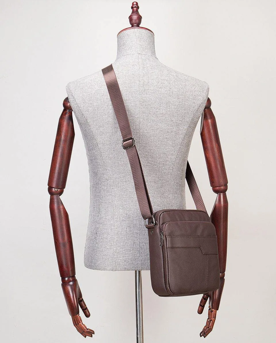 Genuine Leathe Men's Shoulder Bags Small Men's Flap Messenger Bag Black Crossbody Bags W03