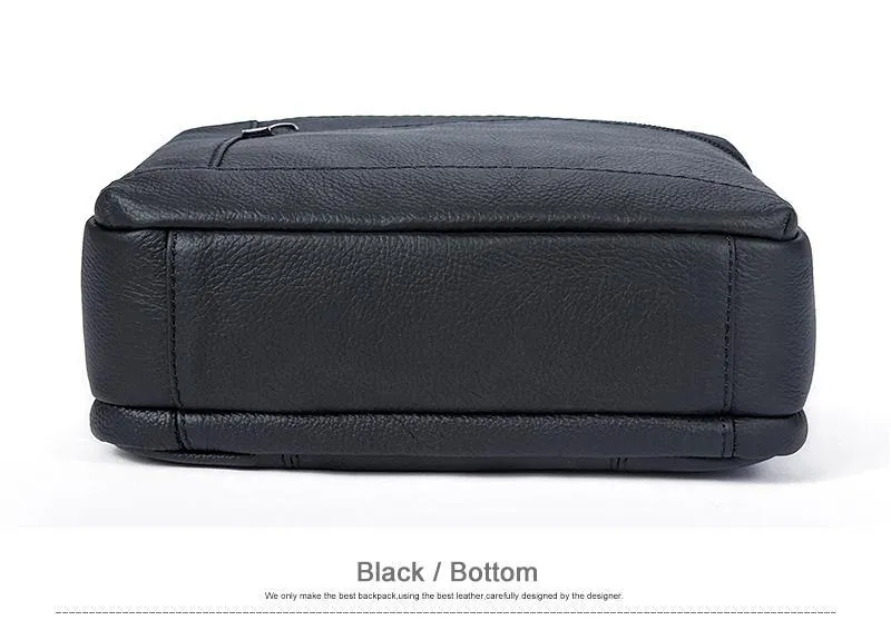 Genuine Leathe Men's Shoulder Bags Small Men's Flap Messenger Bag Black Crossbody Bags W03