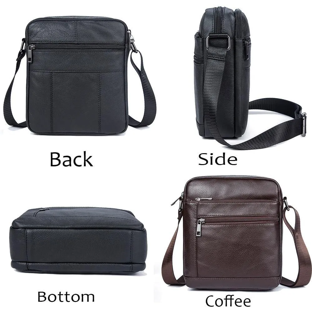 Genuine Leathe Men's Shoulder Bags Small Men's Flap Messenger Bag Black Crossbody Bags W03