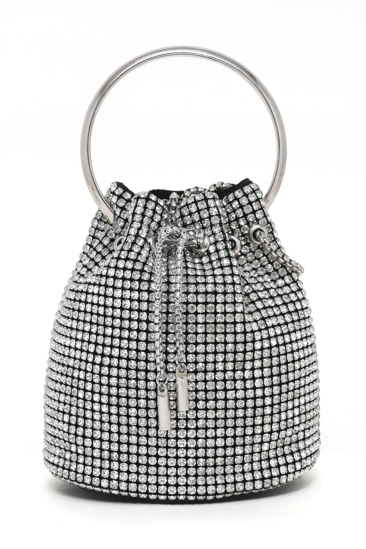 GLAM MESH RING HANDLE BAG-SILVER