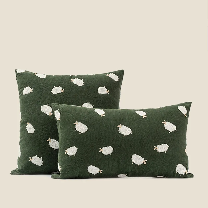 Green Sheep Pattern Pillow