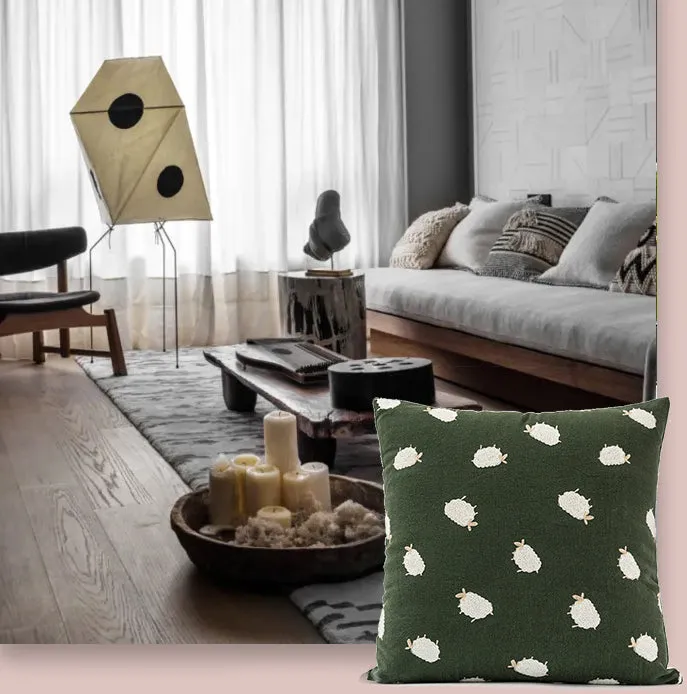 Green Sheep Pattern Pillow