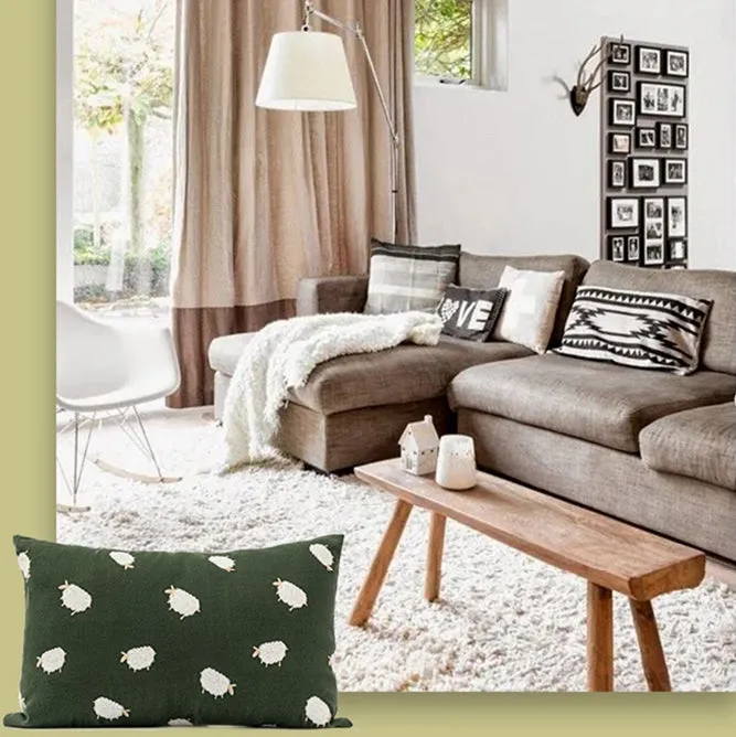 Green Sheep Pattern Pillow
