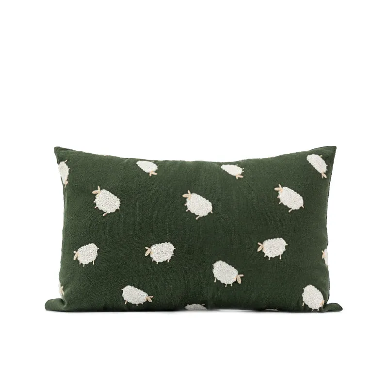 Green Sheep Pattern Pillow