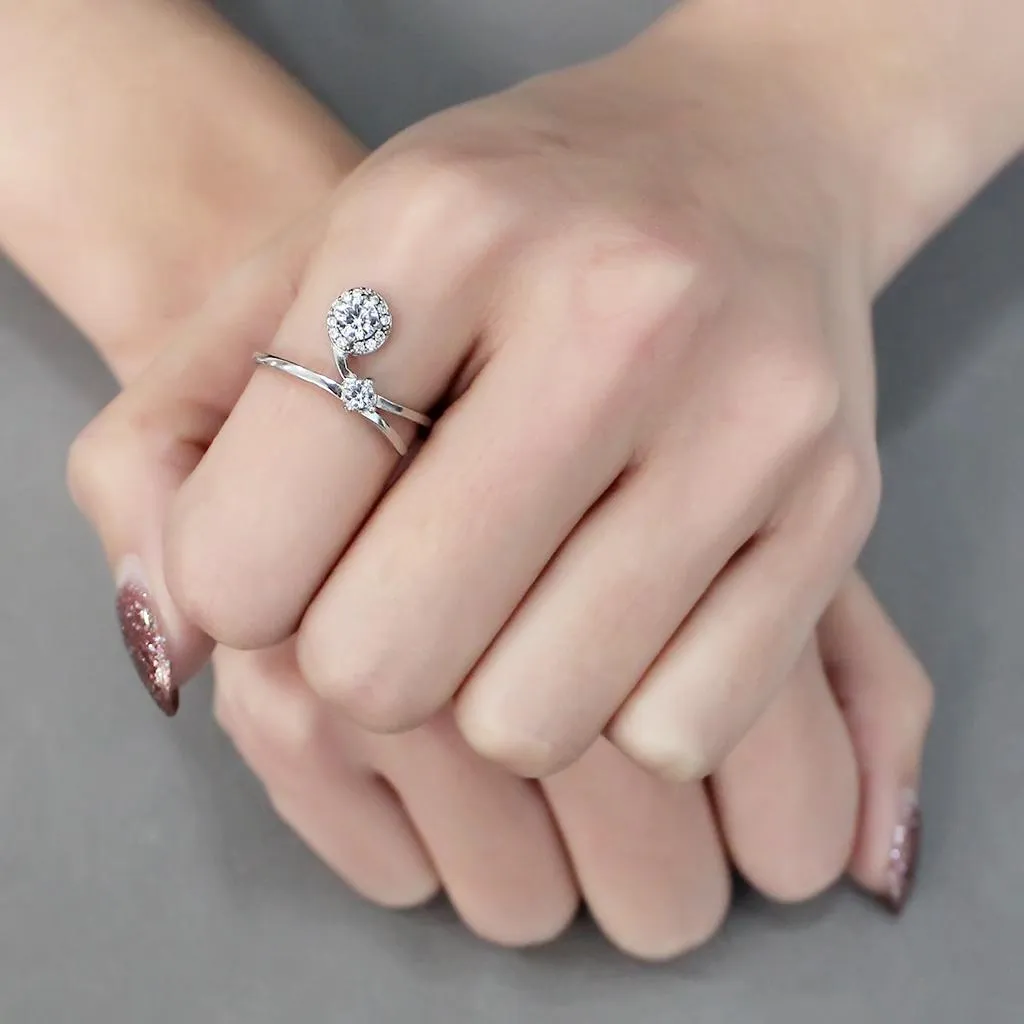 High polished (no plating) Stainless Steel Ring with AAA Grade CZ in Clear for Women Style DA260