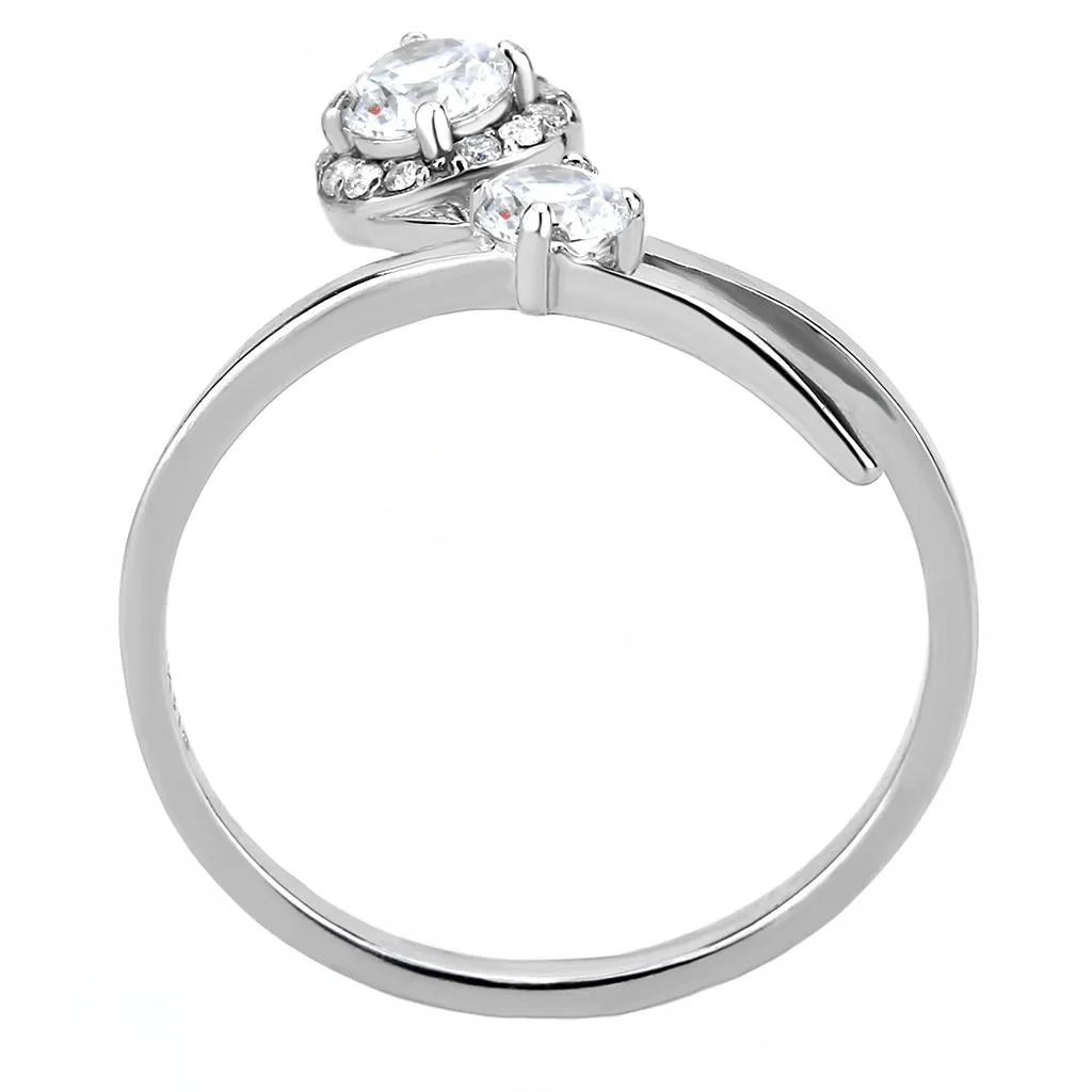 High polished (no plating) Stainless Steel Ring with AAA Grade CZ in Clear for Women Style DA260