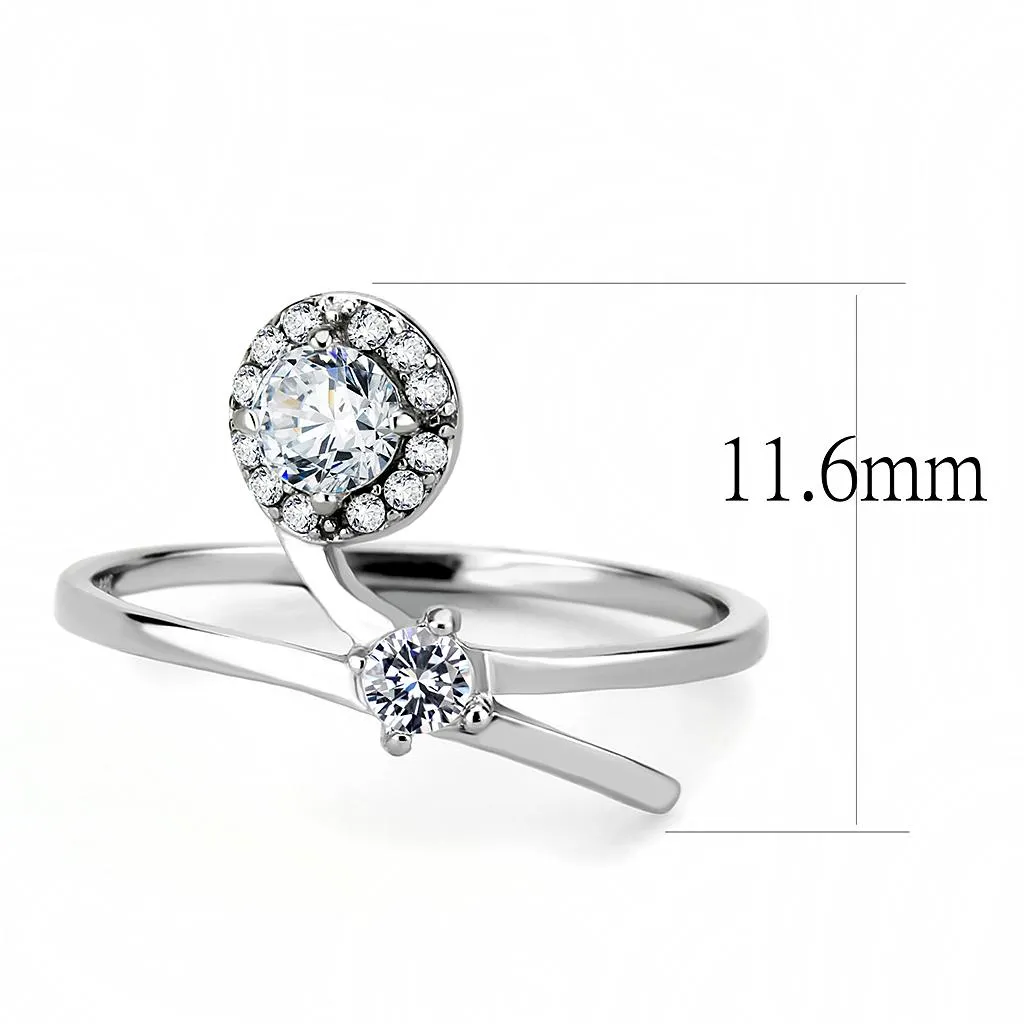 High polished (no plating) Stainless Steel Ring with AAA Grade CZ in Clear for Women Style DA260