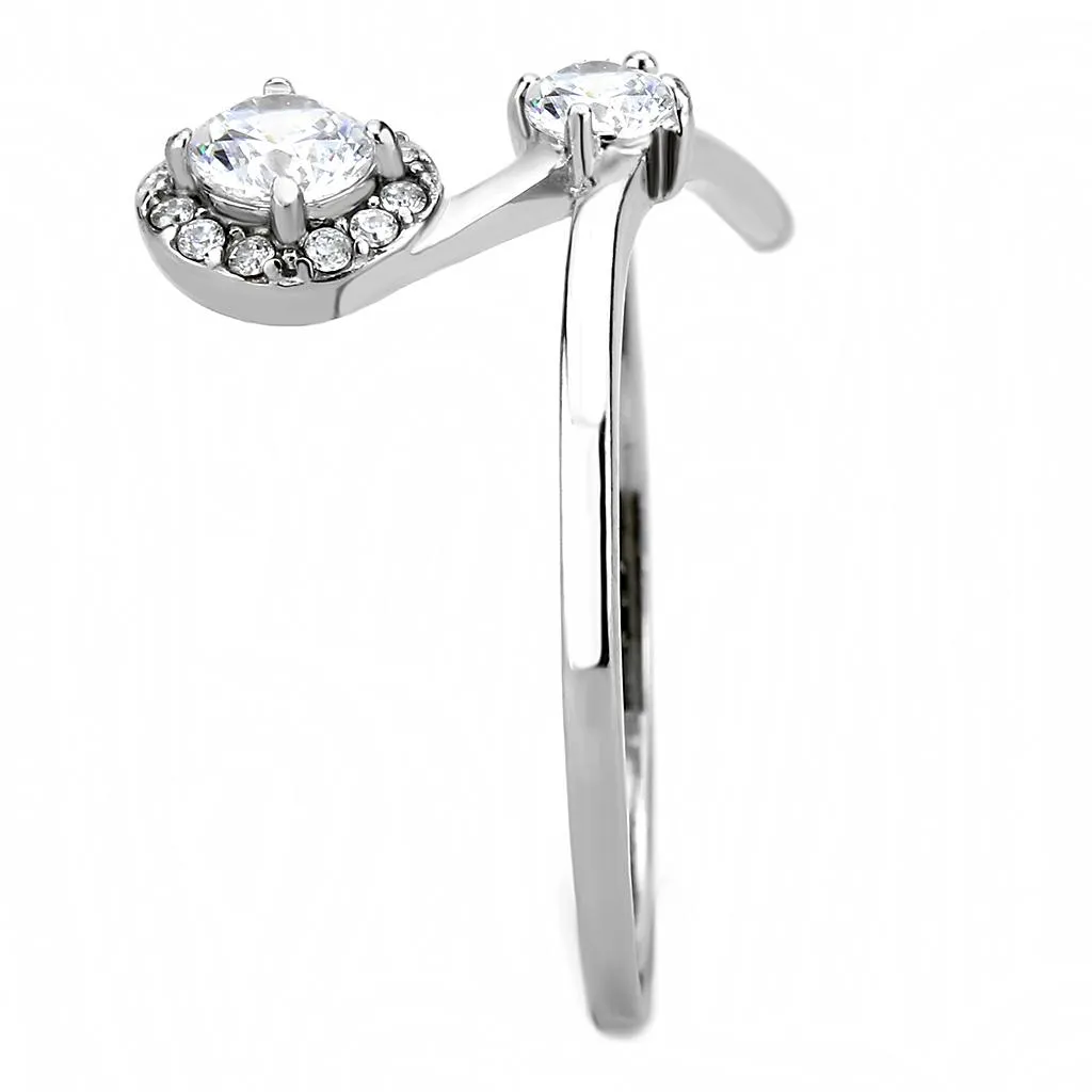 High polished (no plating) Stainless Steel Ring with AAA Grade CZ in Clear for Women Style DA260