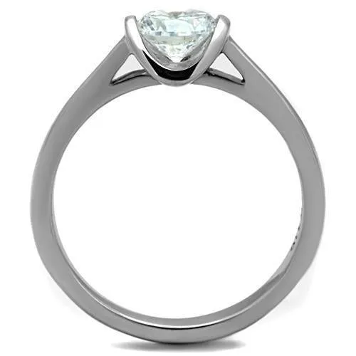 High polished (no plating) Stainless Steel Ring with AAA Grade CZ in Clear for Women Style TK1763