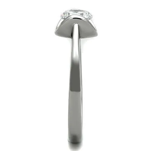 High polished (no plating) Stainless Steel Ring with AAA Grade CZ in Clear for Women Style TK1763