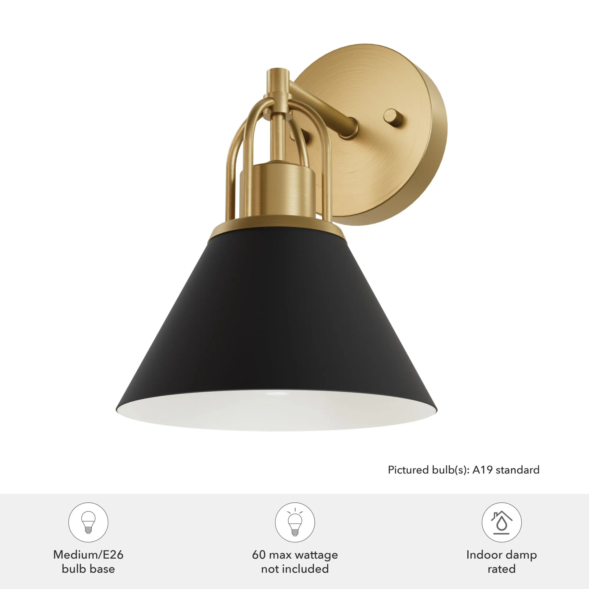 Hunter Carrington Isle Flat Matte Black and Luxe Gold 1 Light Sconce Wall Light Fixture - Jasmine Roth Collection