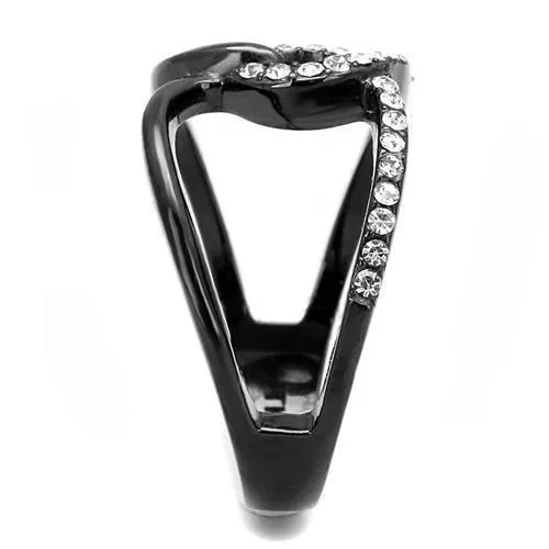 IP Black(Ion Plating) Stainless Steel Ring with Top Grade Crystal in Clear for Women Style TK3166