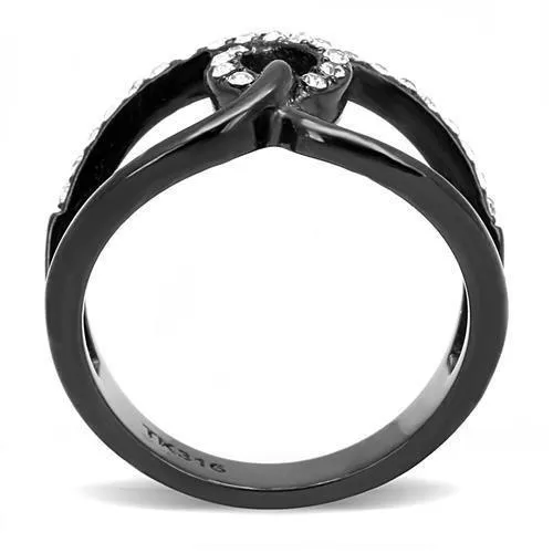 IP Black(Ion Plating) Stainless Steel Ring with Top Grade Crystal in Clear for Women Style TK3166