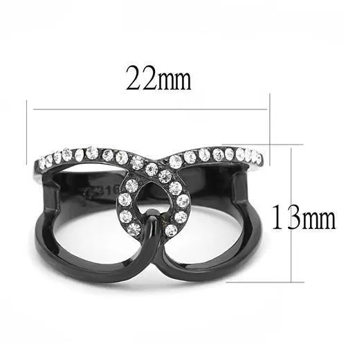 IP Black(Ion Plating) Stainless Steel Ring with Top Grade Crystal in Clear for Women Style TK3166