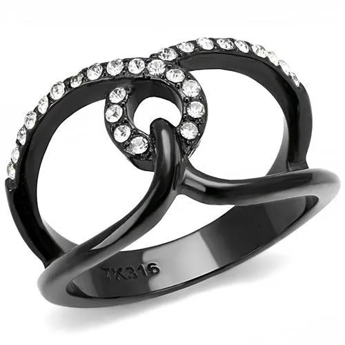 IP Black(Ion Plating) Stainless Steel Ring with Top Grade Crystal in Clear for Women Style TK3166