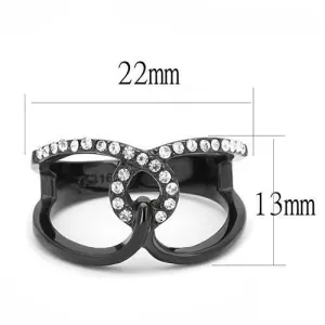IP Black(Ion Plating) Stainless Steel Ring with Top Grade Crystal in Clear for Women Style TK3166
