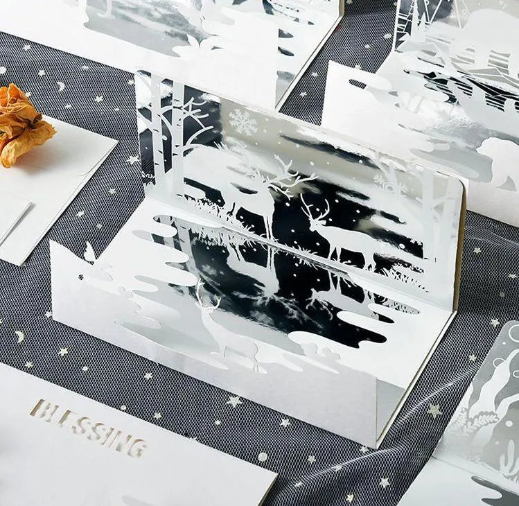 Korean creative mirror double-layer greeting card three-dimensional blessing hollow card with envelope NP-030024