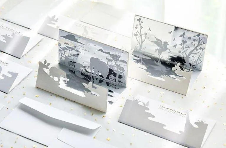 Korean creative mirror double-layer greeting card three-dimensional blessing hollow card with envelope NP-030024