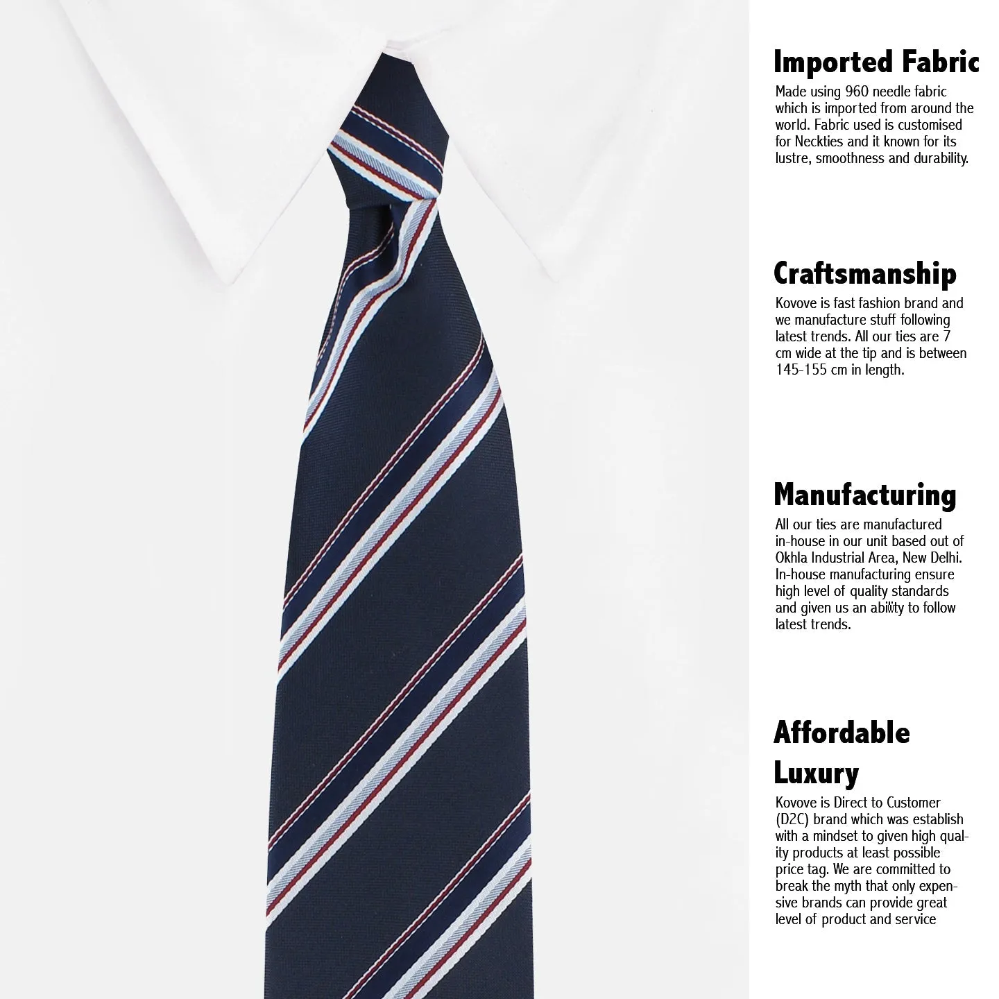 Kovove Pleasing Blue Striped Necktie and Pocket Square Gift Box