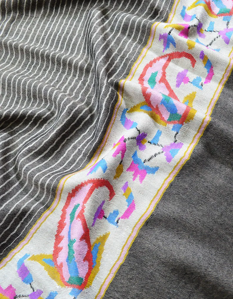 light black striped kani pashmina stole 7791