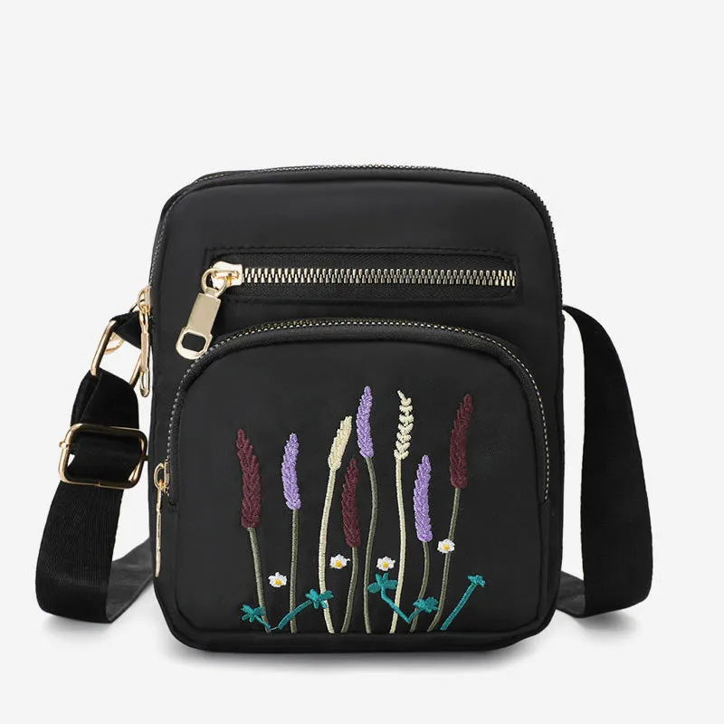 Lightweight Water & Tear Resist Women Purse Multi-pocket Embroidery Crossbody Bag Shoulder Bag