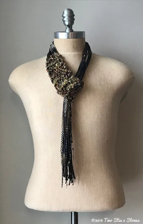 Olive/Gold/Brown Tweed Adjustable Scraf/Tie