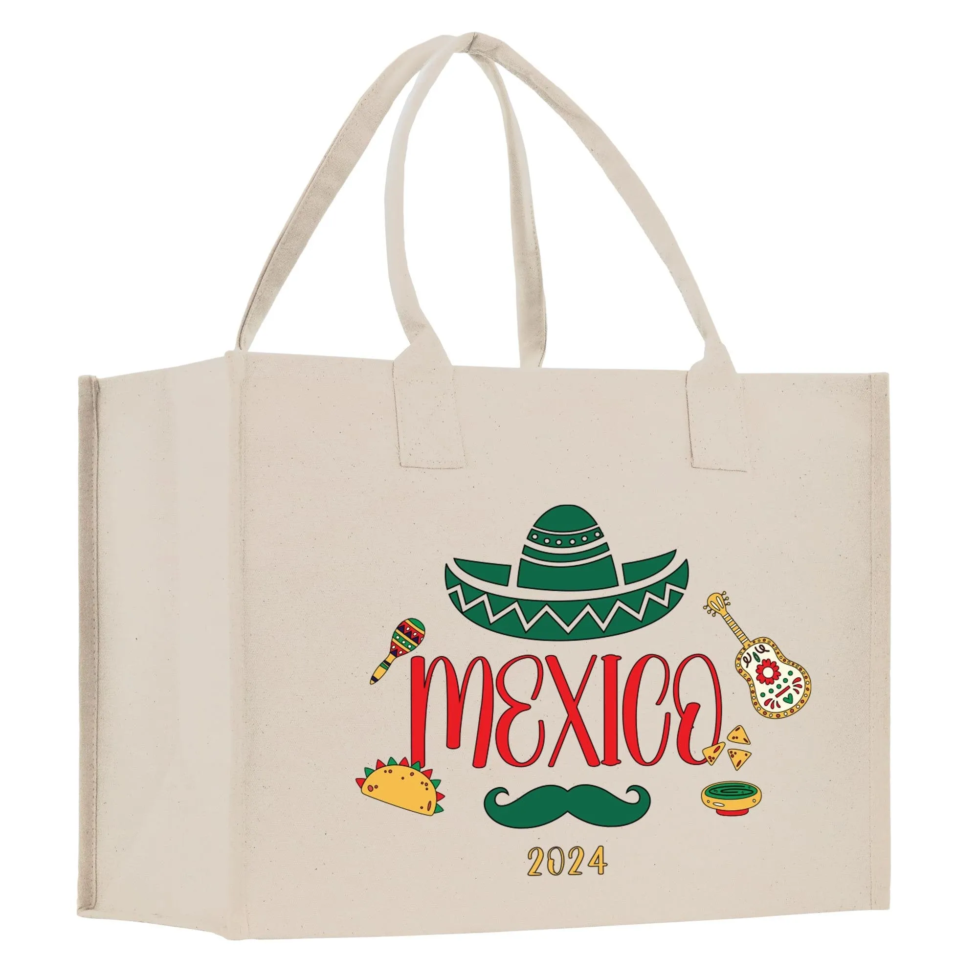 Personalized Year Mexico Cotton Canvas Tote Bag Custom Cancun Trip Bag Mexico Wedding Welcome Bag Party Favor Bags (MXTB1012)