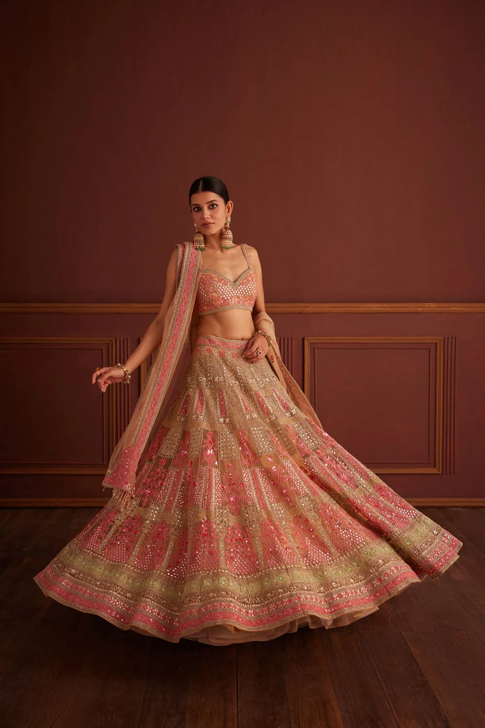 Pink Mirror-Work Lehenga