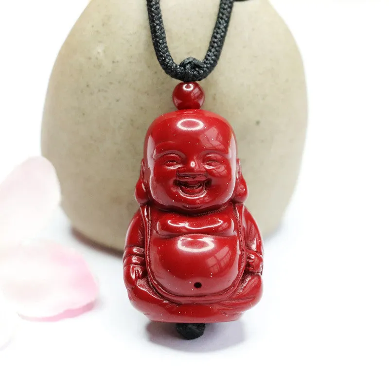 Purple Gold Sand Buddha Lord Pendant Jewelry with Cinnabar Stone