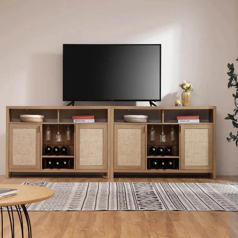 Rattan Elegance Series Solid Teak Wood Bar Cabinet Sideboard