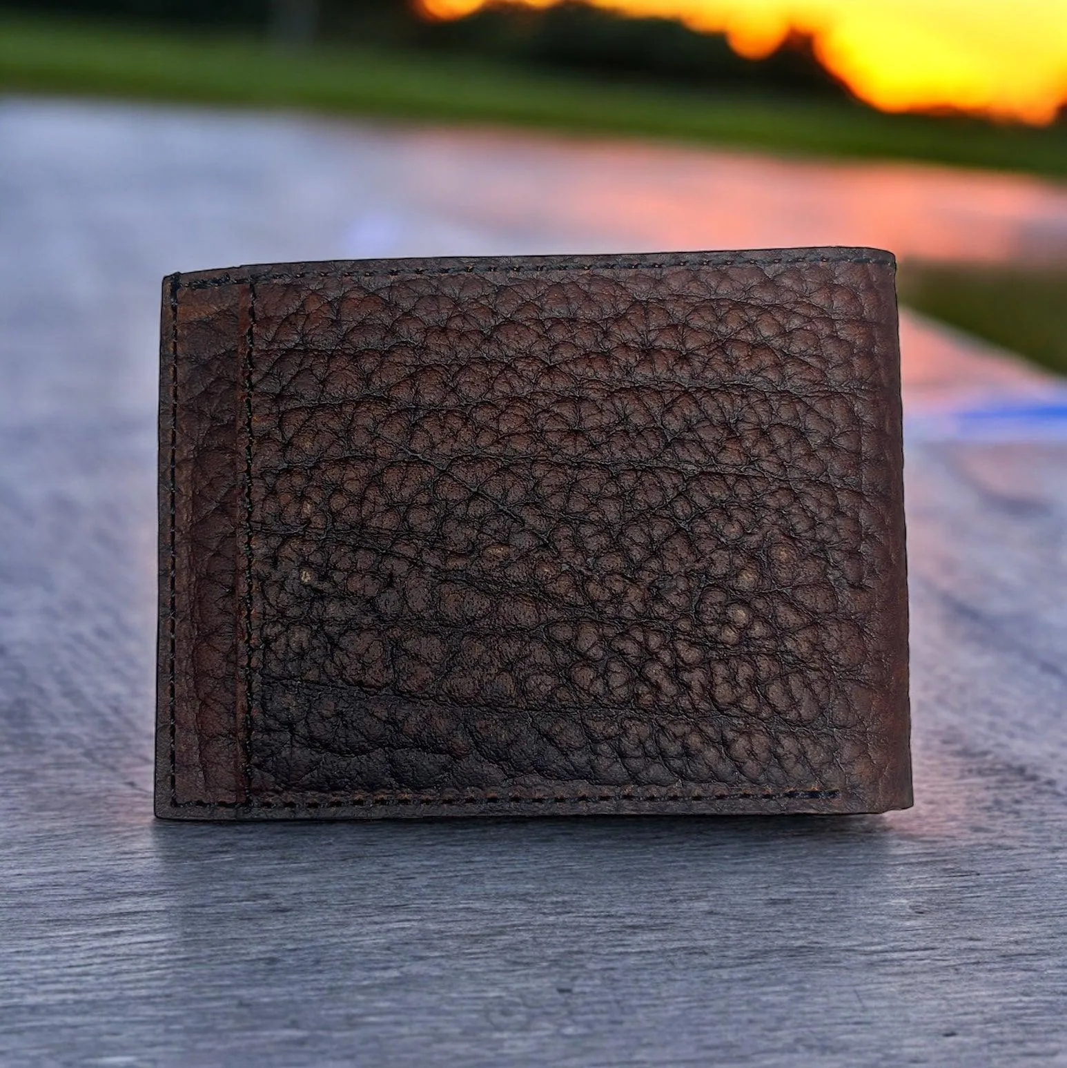 Red Dirt Hat Co. Brown Bison Grain Leather Bi-Fold Wallet 22228881W1