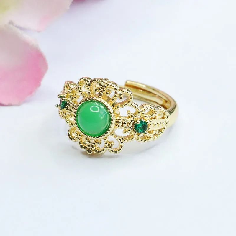 Regal Red Agate and Green Chalcedony Crown Ring in Sterling Silver