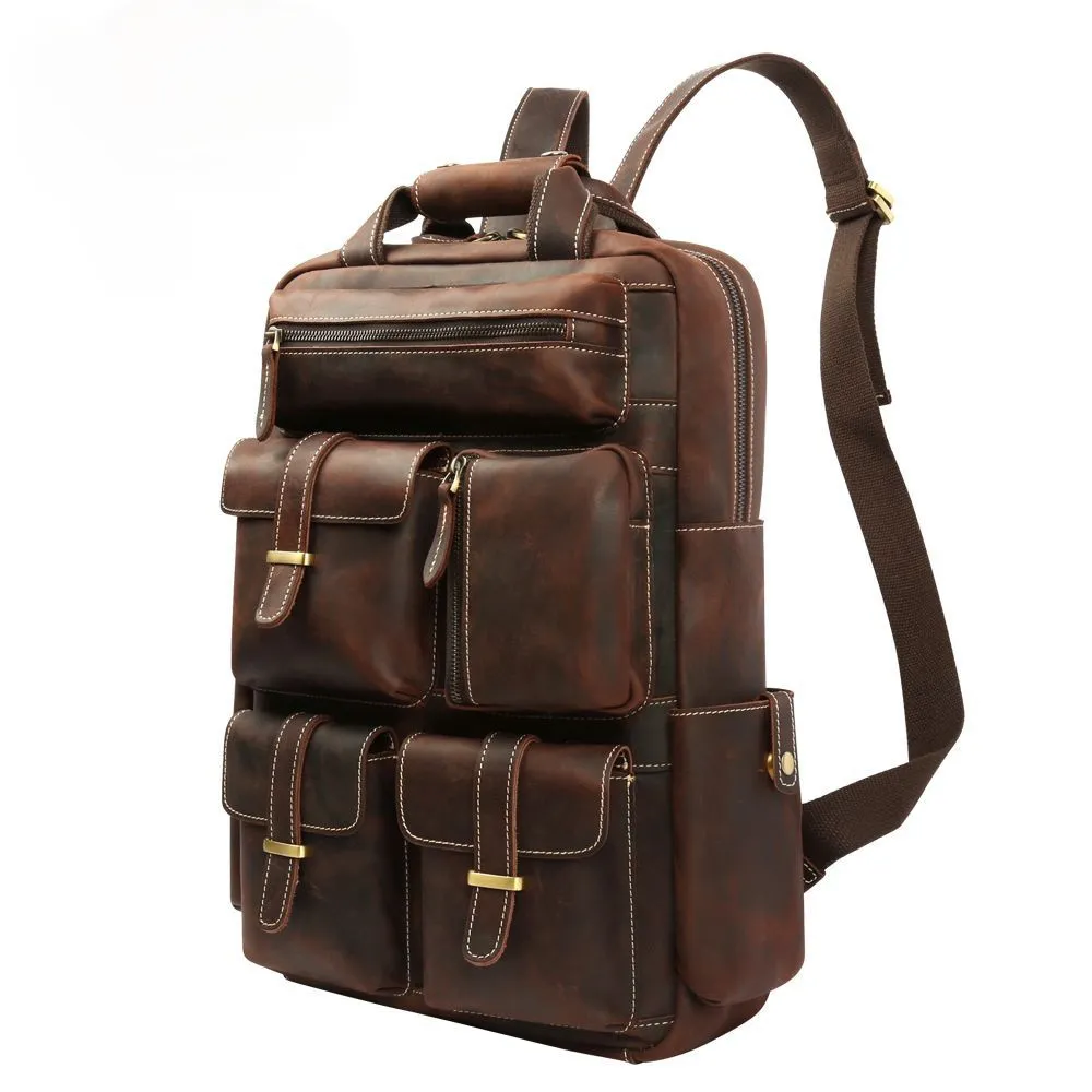 Retro Roomy Leather Travel Backpack P-8027