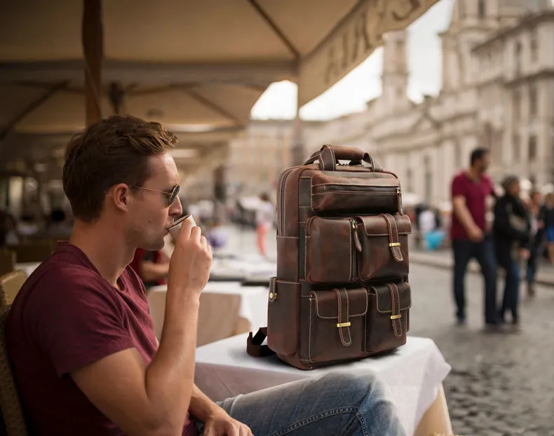 Retro Roomy Leather Travel Backpack P-8027