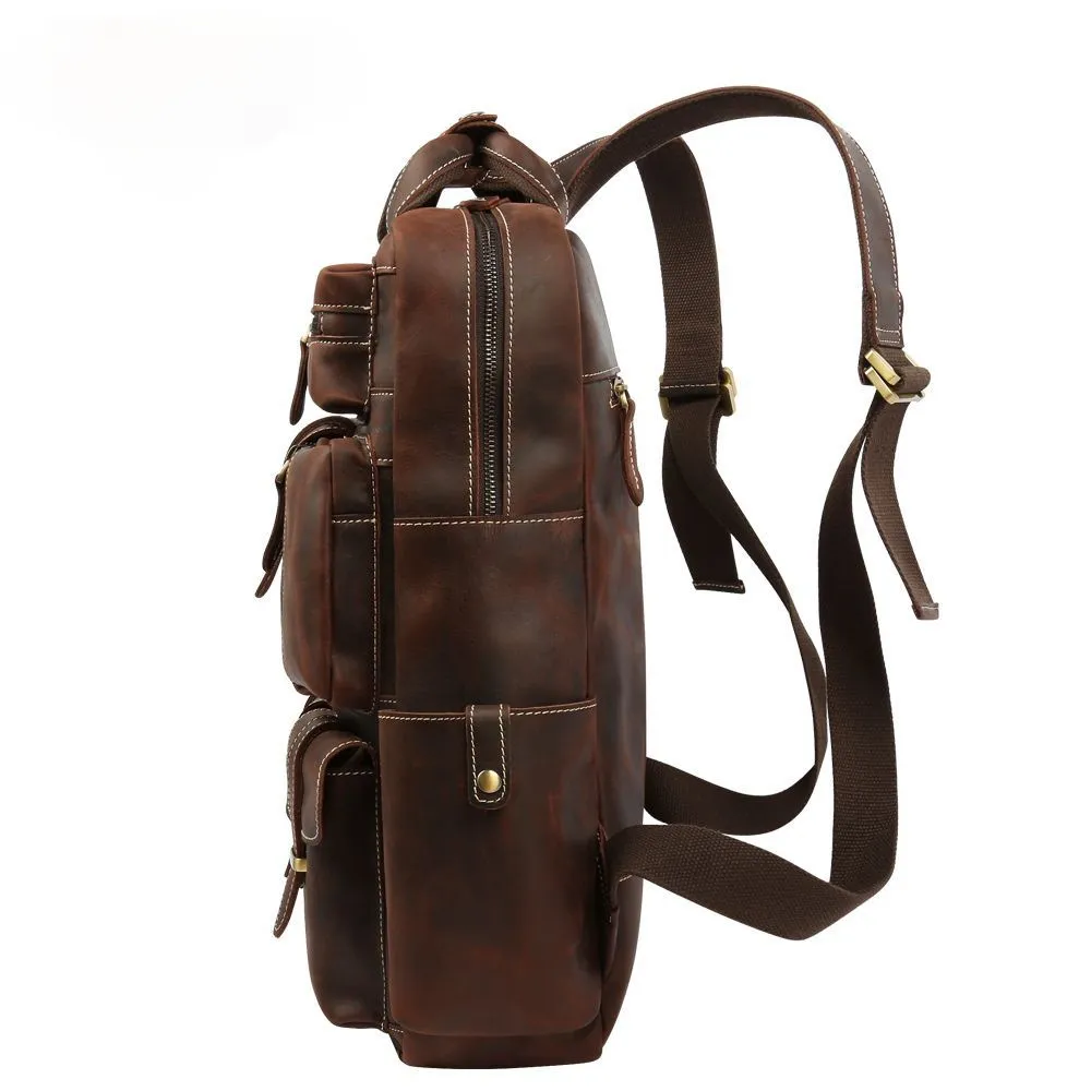 Retro Roomy Leather Travel Backpack P-8027