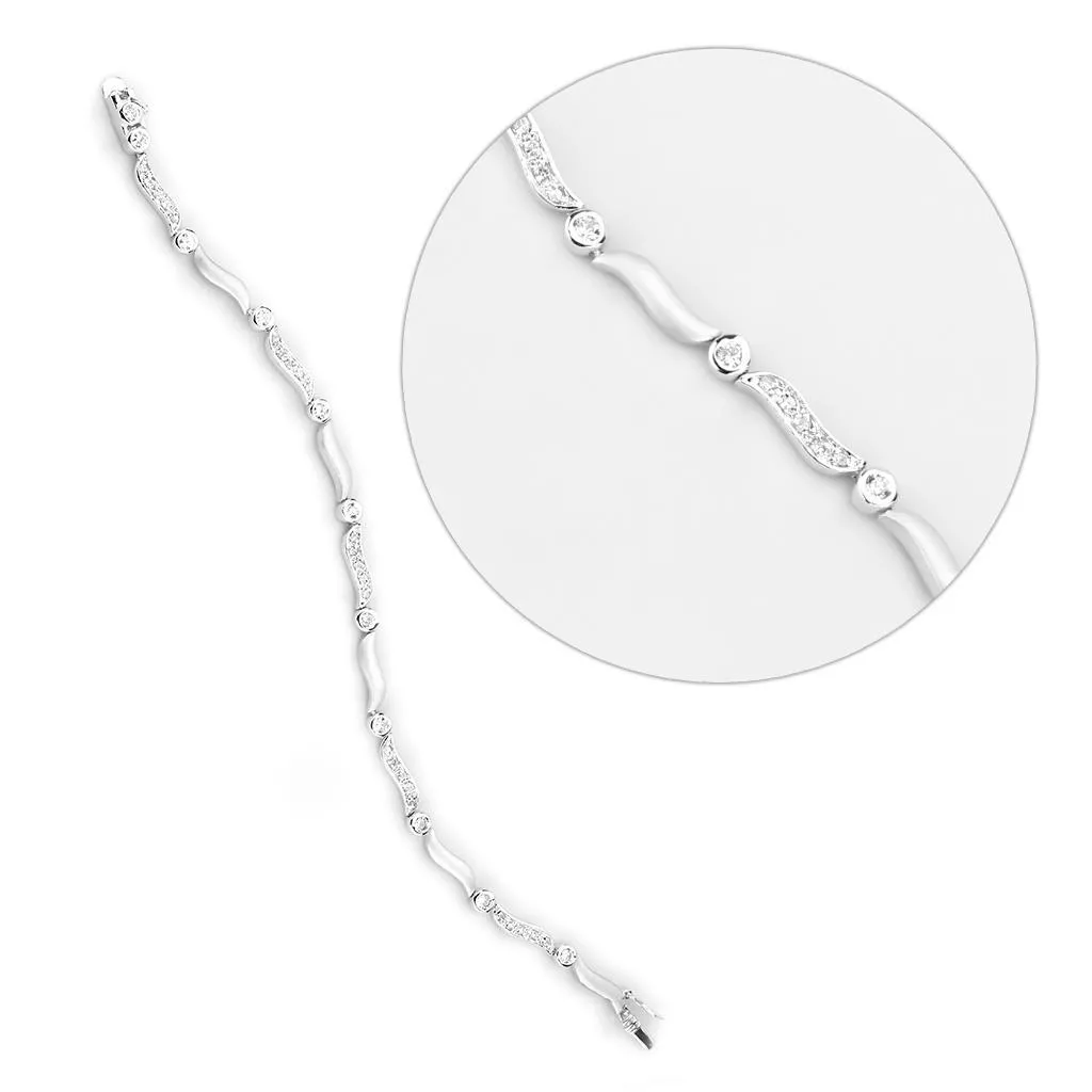 Rhodium & Rhodium Brass Bracelet with AAA Grade CZ in Clear for Women Style LO4740