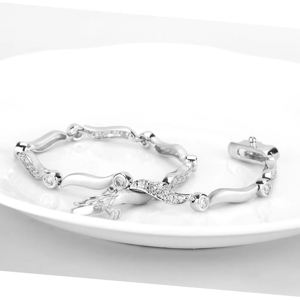 Rhodium & Rhodium Brass Bracelet with AAA Grade CZ in Clear for Women Style LO4740