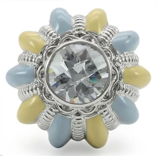 Rhodium Brass Ring with AAA Grade CZ in Clear for Women Style 0W308