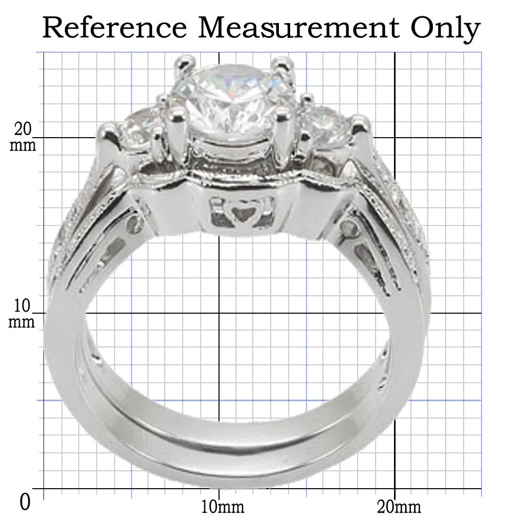 Rhodium Brass Ring with AAA Grade CZ in Clear for Women Style 1W002