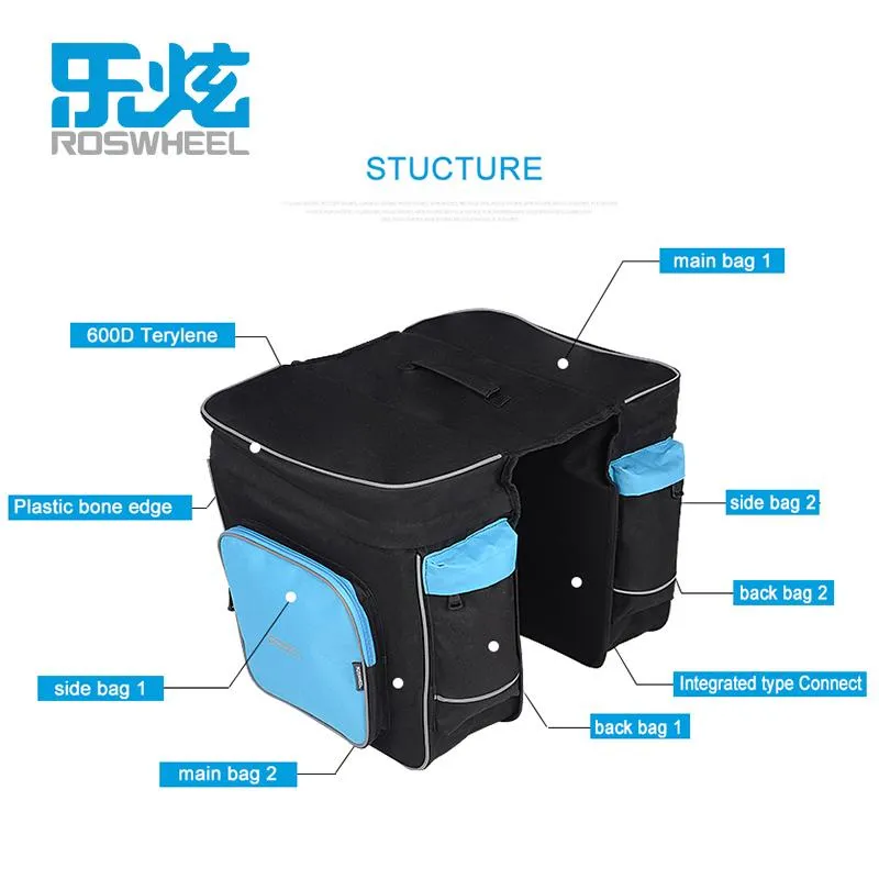 ROSWHEEL 30L Rear Rack Trunk Bike Double storage Bag