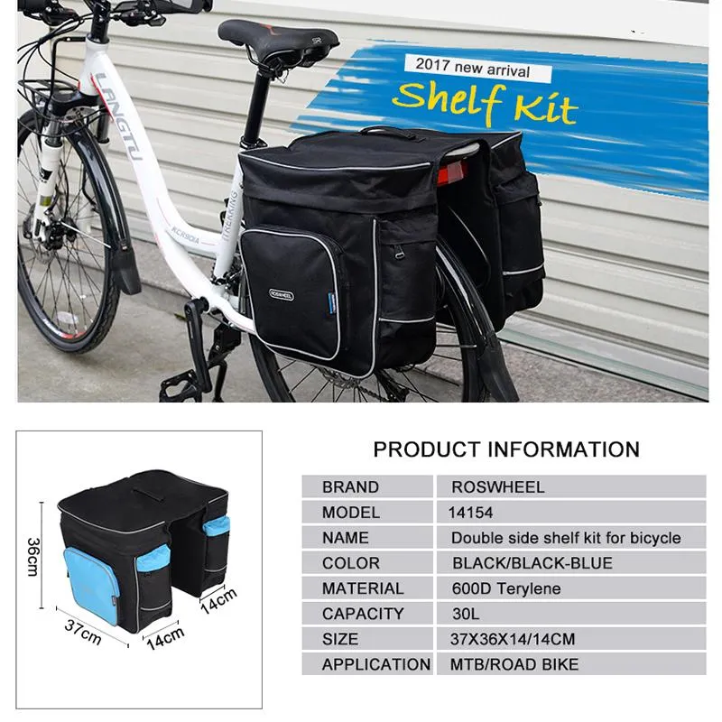 ROSWHEEL 30L Rear Rack Trunk Bike Double storage Bag