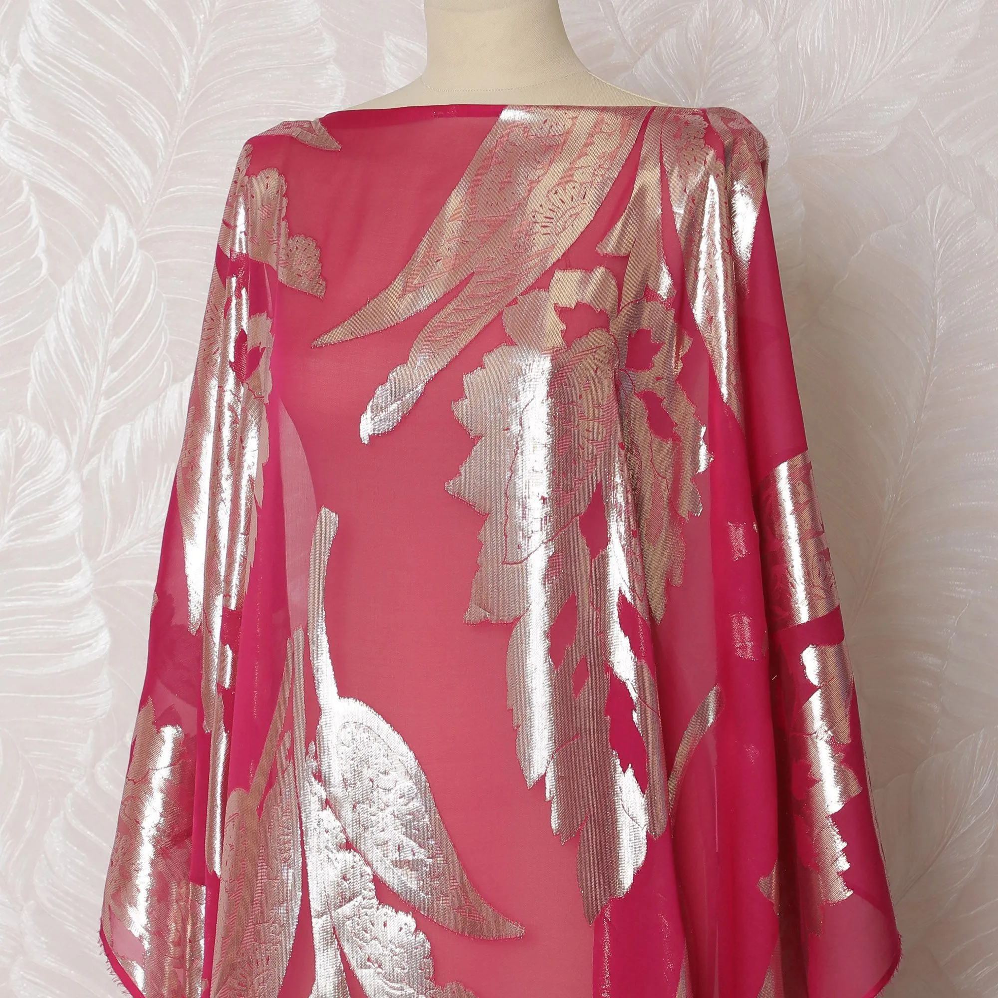 Scarlet Elegance Silk Chiffon Lurex Dirac Fabric - 140cm Wide - South Korean Opulence - 3.5 Meters Piece -D18302